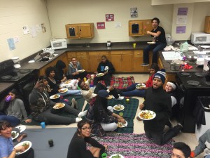 Gathering on the floor to eat bomb food!