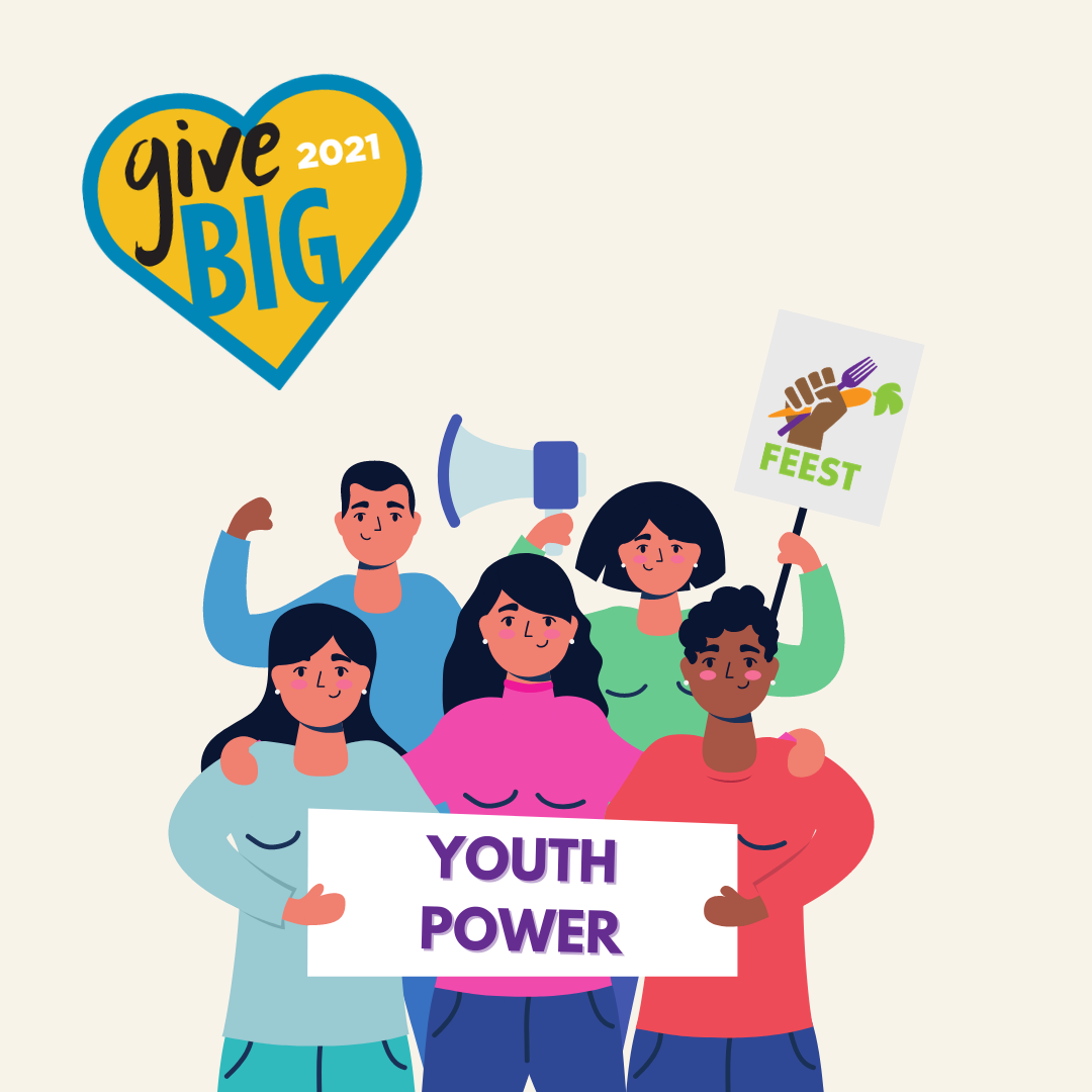 Illustration of youth holding a sign that says "youth power"