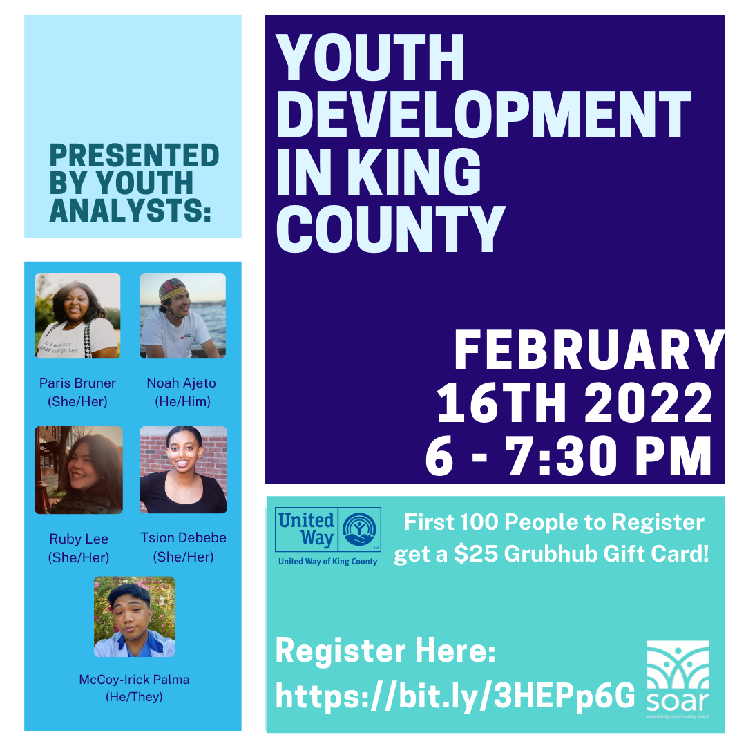 image is of the youth tell all event flyer, which is various shades of blue and features 5 BIPOC leaders