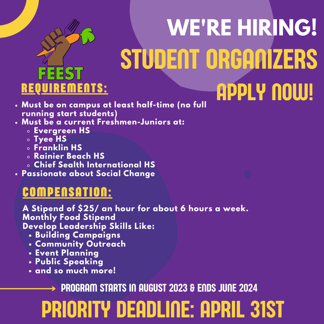 image is of FEEST student organizer hiring flyer